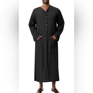 Men's Nightshirt Big&Tall Long Sleeve Sleepwear Sleepshirt Black 5XL